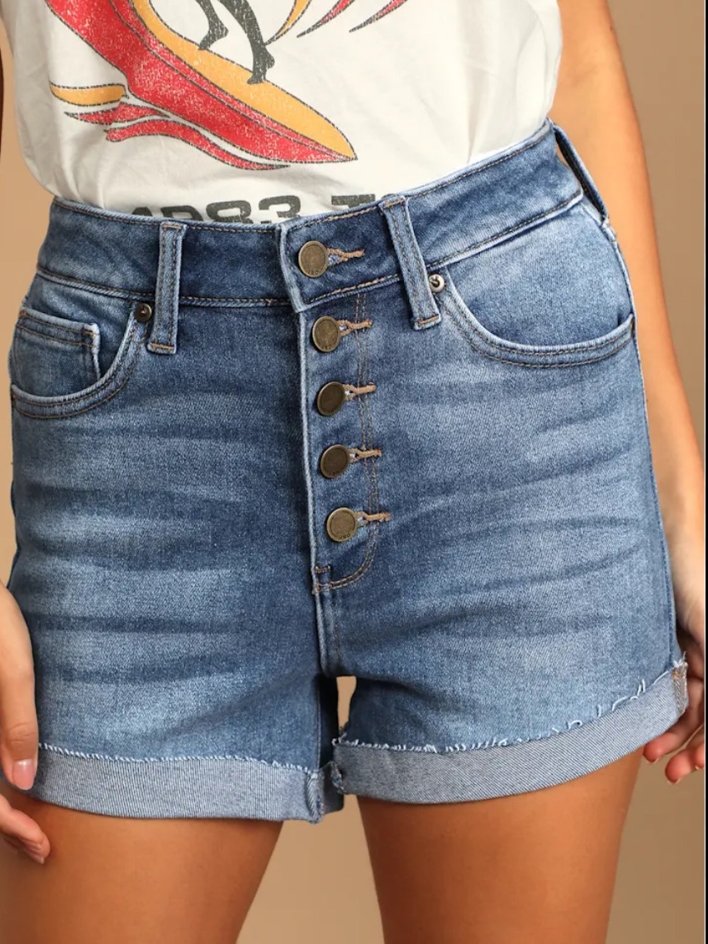Judy Blue Exposed Button High Waist Cuffed Denim Jean Shorts 28
